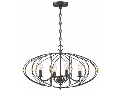 Crystorama Zucca 4-Light English Bronze Antique Gold Candelabra Round Chandelier