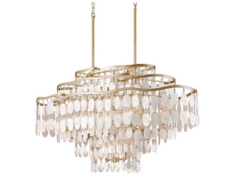 Corbett Lighting Dolce 12-Light Champagne Leaf Gold Crystal Tiered Island Pendant