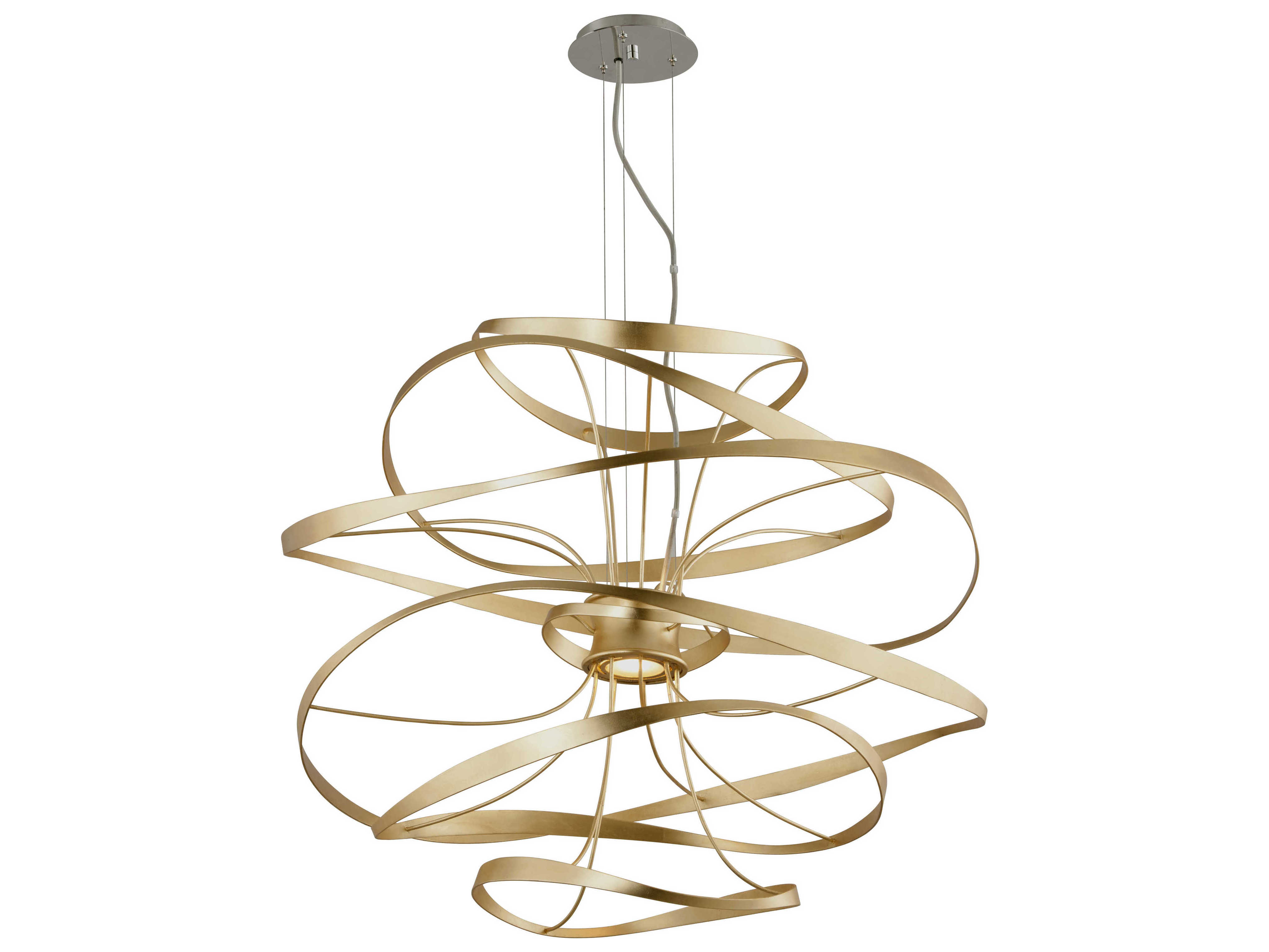 Corbett Lighting Calligraphy Gold Leaf Polished Stainless 2-light 34''  Wide Pendant CT21643