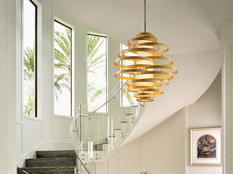 Corbett Lighting Vertigo 6-Light Gold Leaf Polished Stainless LED ...