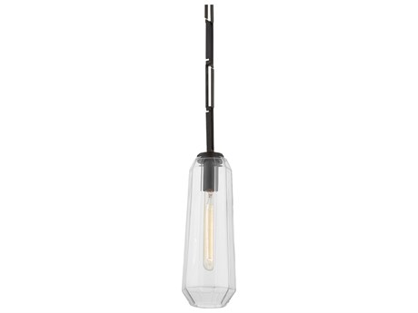 Corbett Lighting Copenhagen 1-Light Black Brass Glass Cylinder Mini Pendant
