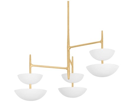 Corbett Lighting Evander 6-Light Vintage Gold Leaf Gesso White Bowl Chandelier