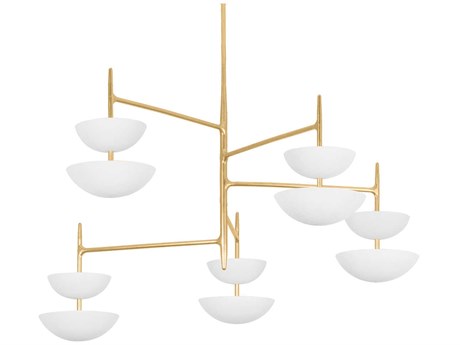 Corbett Lighting Evander 10-Light Vintage Gold Leaf Gesso White Bowl Chandelier
