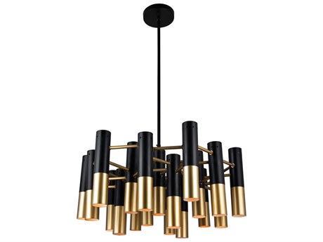CWI Lighting Anem 19-Light Matte Black Satin Gold Cylinder Chandelier