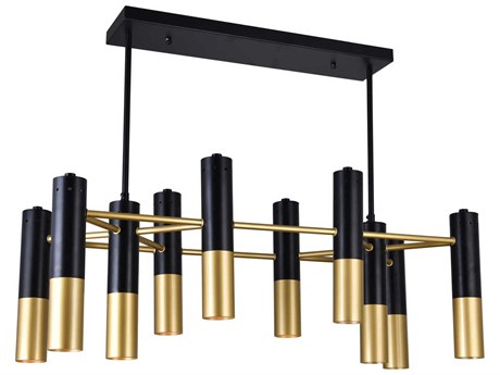 CWI Lighting Anem 10-Light Matte Black Satin Gold Cylinder Island Pendant
