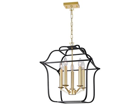 CWI Lighting Tudor 5-Light Satin Gold Black Lantern Chandelier