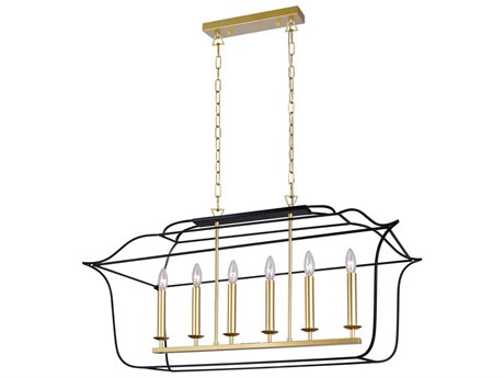CWI Lighting Tudor 6-Light Satin Gold Black Lantern Island Pendant