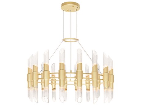 CWI Lighting Croissant 36-Light Satin Gold Cylinder Chandelier