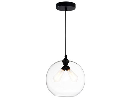 CWI Lighting Glass 2-Light Black Globe Mini Pendant