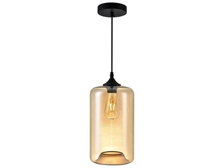 CWI Lighting Glass 1-Light Black Cylinder Mini Pendant