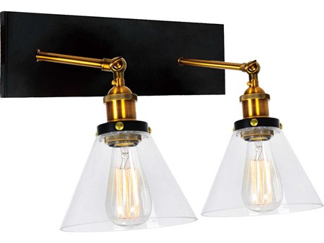 CWI Lighting Eustis 2-Light Black Gold Brass Vanity Light