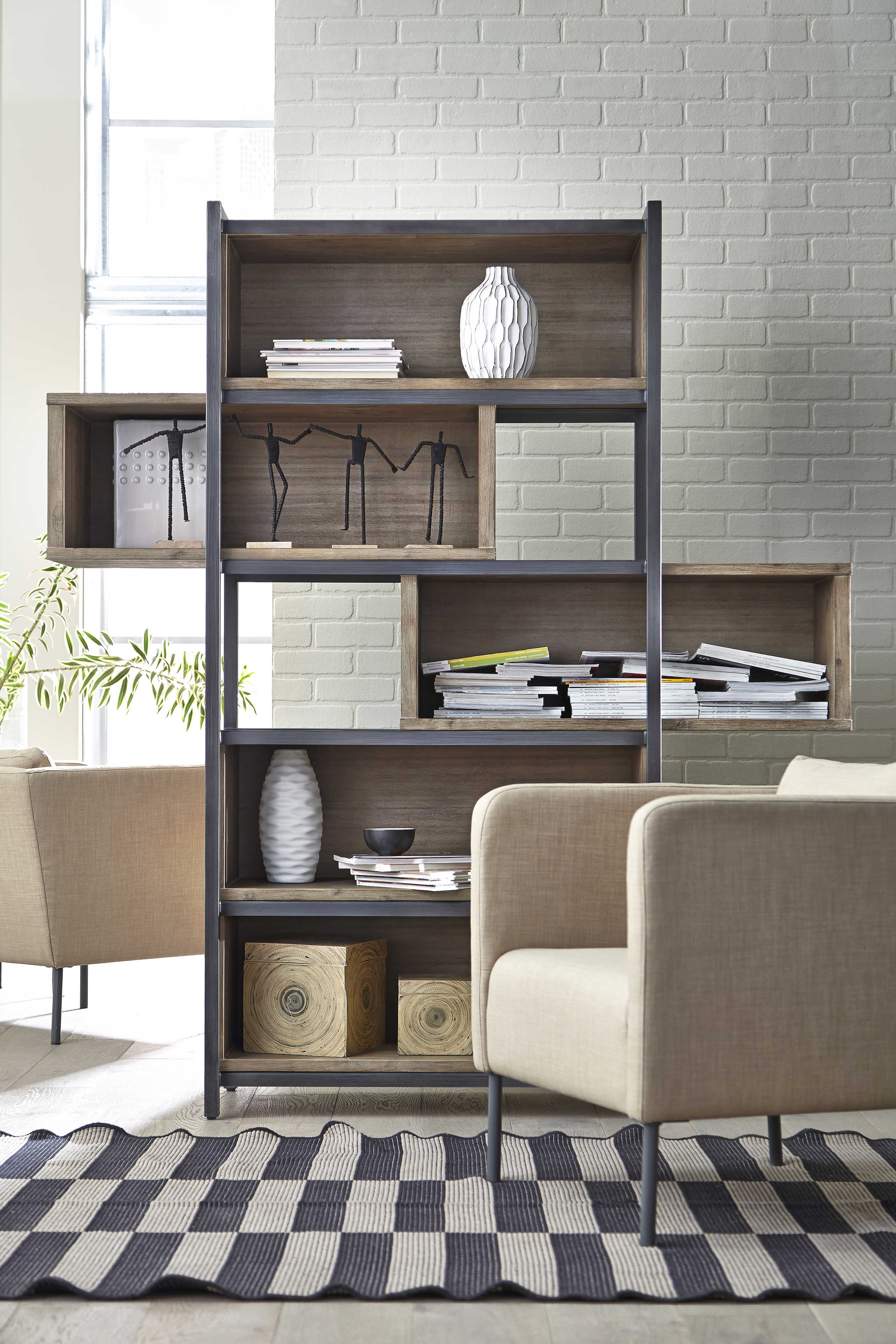 Palliser Case Goods Sliding Natural Acacia / Textured Slate Bookcase