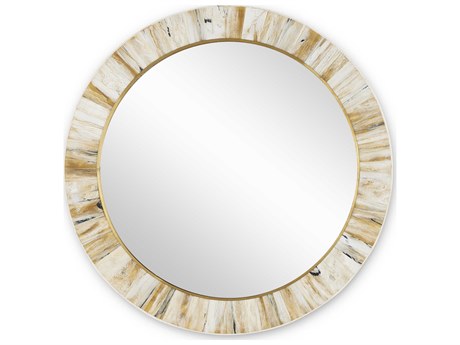 Currey & Company Niva Cream / Brass Round Wall Mirror