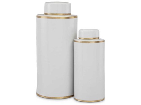 Currey & Company Ivory White / Antique Brass Tea Cannister Set of 2