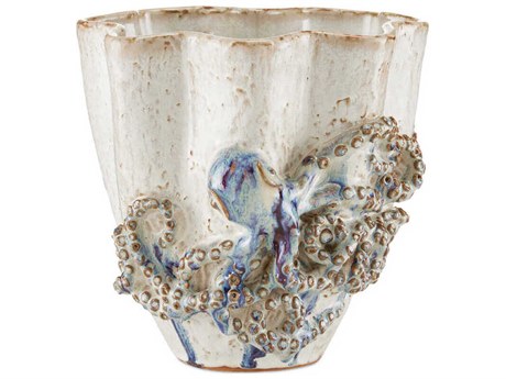 Currey & Company Octopus Cream / Reactive Blue 11" Vase