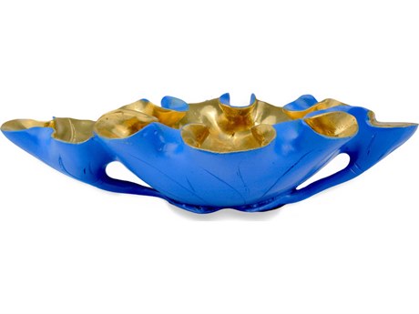 Currey & Company Blue / Polished Gold Wrapped Lotus Leaf Lapis Bowl