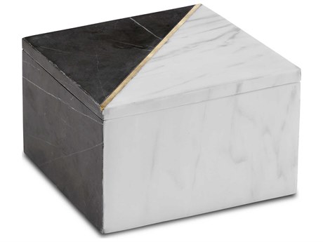 Currey & Company Deena White / Black / Brass Deena Marble Box
