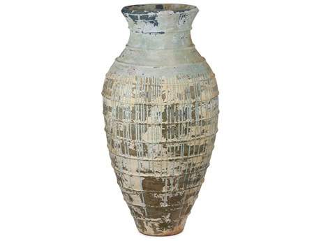 Currey & Company Lipari Antique White Blue Drip Urn