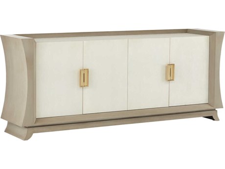 Currey & Company Koji 80" Beech Wood Oyster Gray Cream Brushed Polished Brass Credenza Sideboard