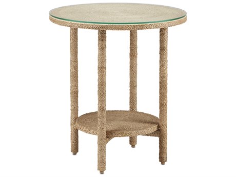 Currey & Company Limay Round Natural Rope Clear Glass End Table