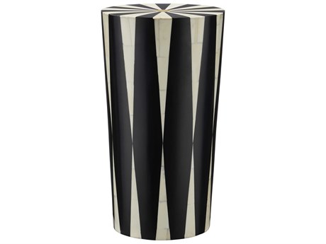 Currey & Company Lenzi Round Wood White Black Brass End Table