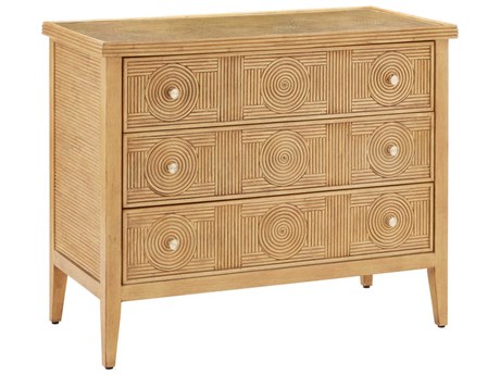 Currey & Company Santos 38" Sea Sand Brass Clear Rattan Accent Chest