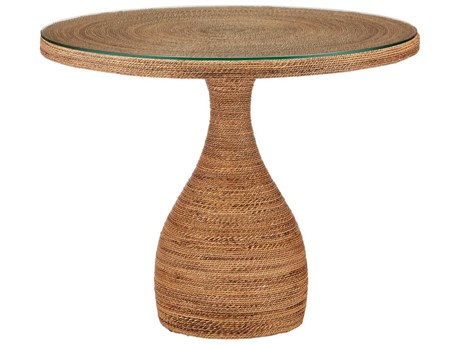 Currey & Company Dominica 70" Ebony Antique Mirror Sideboard Round Glass Natural End Table