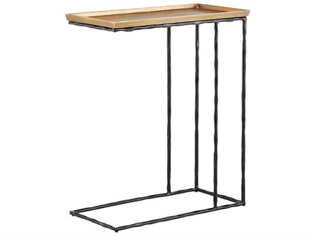 Currey & Company Boyles Rectangular Metal Antique Brass Black End Table