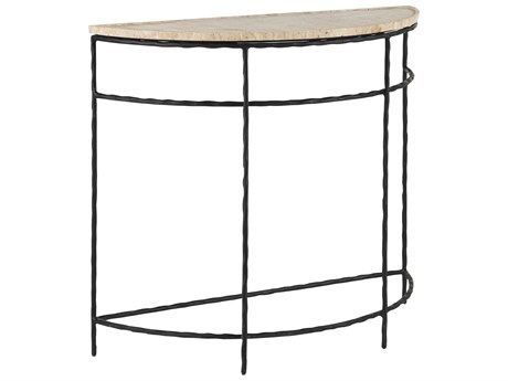 Currey & Company Boyles Demilune Stone Natural Black Console Table