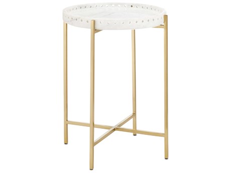Currey & Company Freya Round Marble White Antique Brass End Table