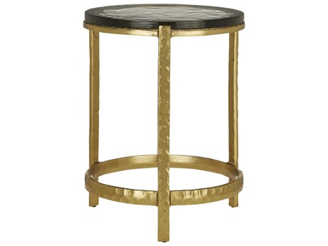Currey & Company Acea Round Glass Gold Clear End Table