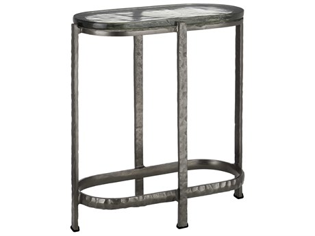 Currey & Company Acea Oval Glass Graphite Clear End Table