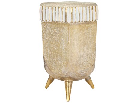 Currey & Company Corda Square Metal White Champagne End Table