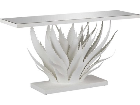 Currey & Company Agave Rectangular Glass Gesso White Mirror Console Table