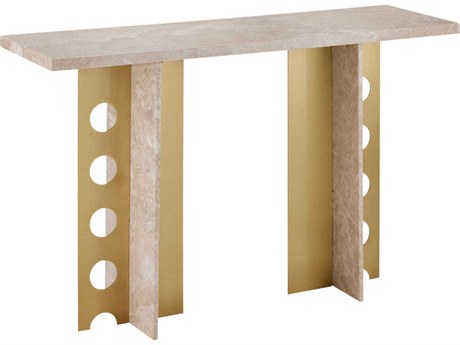 Currey & Company Selene Rectangular Marble Natural Polished Brass Console Table