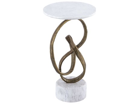 Currey & Company Ruban Round Marble Antique Brass Natural End Table