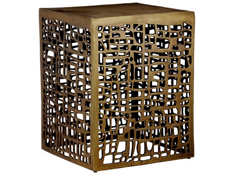 Currey & Company Gowen Square Metal Antique Brass End Table