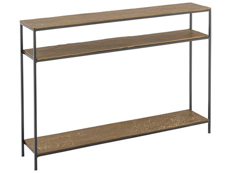 Currey & Company Lathi Rectangular Metal Antique Brass Black Console Table