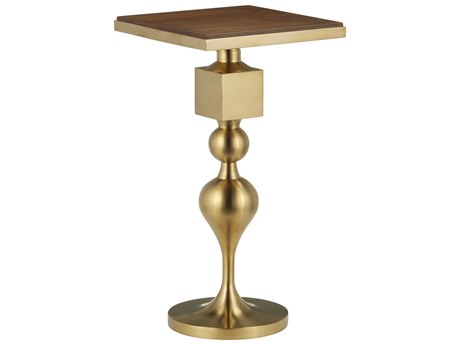 Currey & Company Maeve Square Wood Brushed Brass Walnut End Table