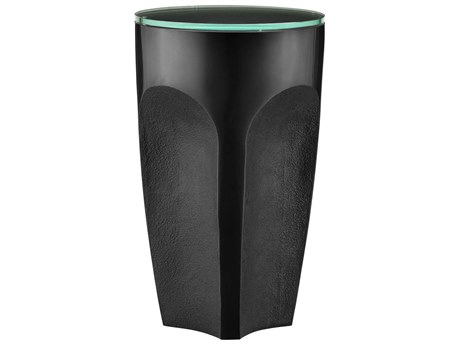 Currey & Company Lemy Round Glass Black End Table