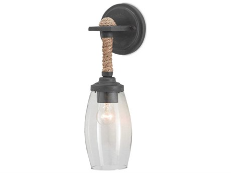 Currey & Company Hightider French Black Natural Brown Glass Wall Sconce