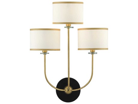 Currey & Company Croydon 3-Light Brass Satin Black White Glass Wall Sconce