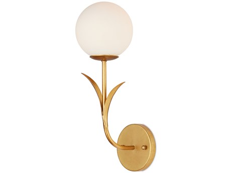Currey & Company Rossville 1-Light Contemporary Gold Leaf Frosted White Wall Sconce