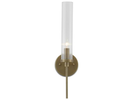 Currey & Company Bellings 1-Light Antique Brass Clear Glass Wall Sconce