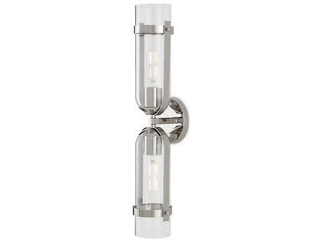 Currey & Company Bonardi 2-Light Polished Nickel Glass Wall Sconce