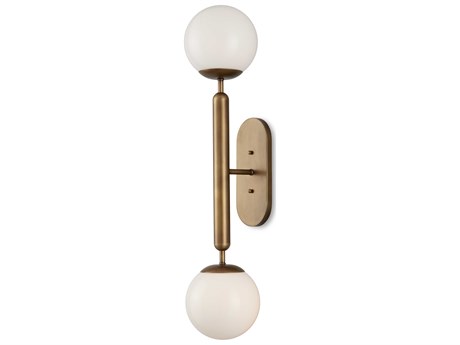 Currey & Company Barbican 2-Light Antique Brass Glass Wall Sconce