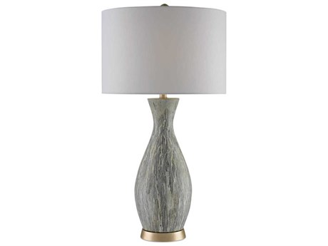 Currey & Company Rana Edison Bulb Buffet/Table Light Green Silver Buffet Lamp with Blanco Linen Shade