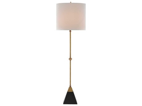 Currey & Company Recluse Buffet/Table Vintage Brass Black Buffet Lamp with Bone Linen Shade