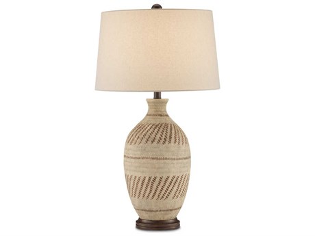 Currey & Company Faiyum Tan Brown Hand-Rubbed Bronze Edison Bulb Buffet/Table Buffet Lamp with Flax Linen Shade
