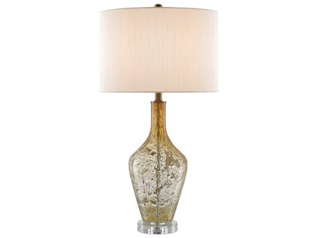 Currey & Company Habib Edison Bulb Buffet/Table Champagne Speckled Glass Clear Brown Buffet Lamp with Eggshell Shantung Shade